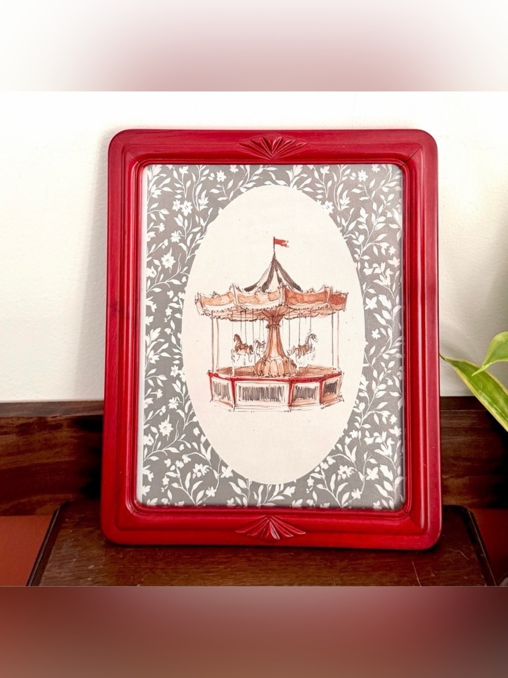 Vintage Style Carousel Merry Go Round Canvas Art Print Red Art Deco Framed Art
